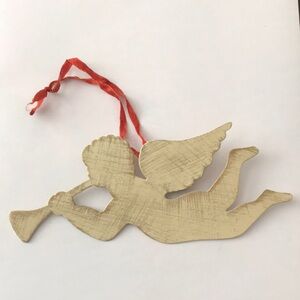 Metal Gold Angel Ornament with Red Ribbon